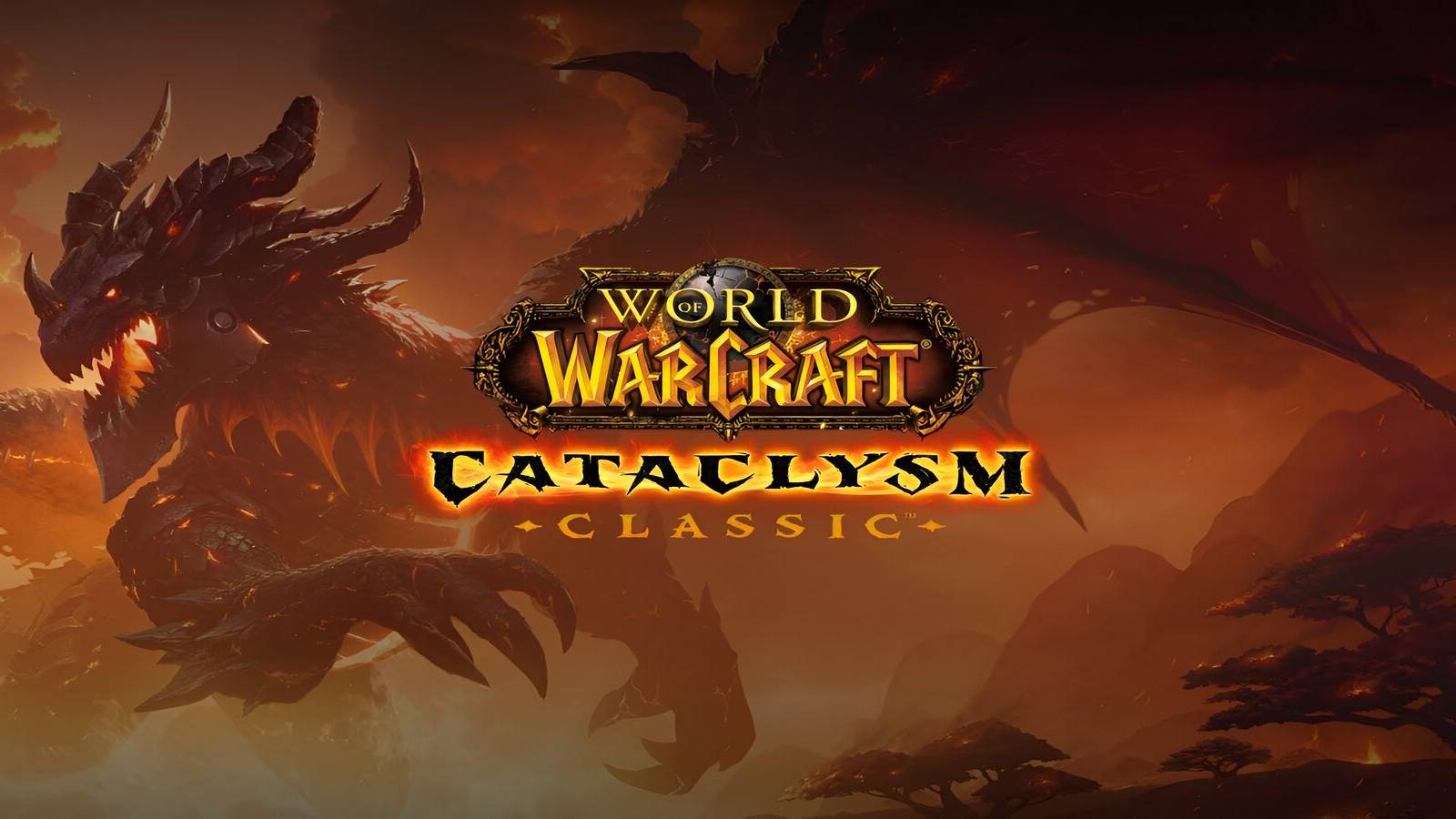 world-of-warcraft-cataclysm classic logo with deathwing in background