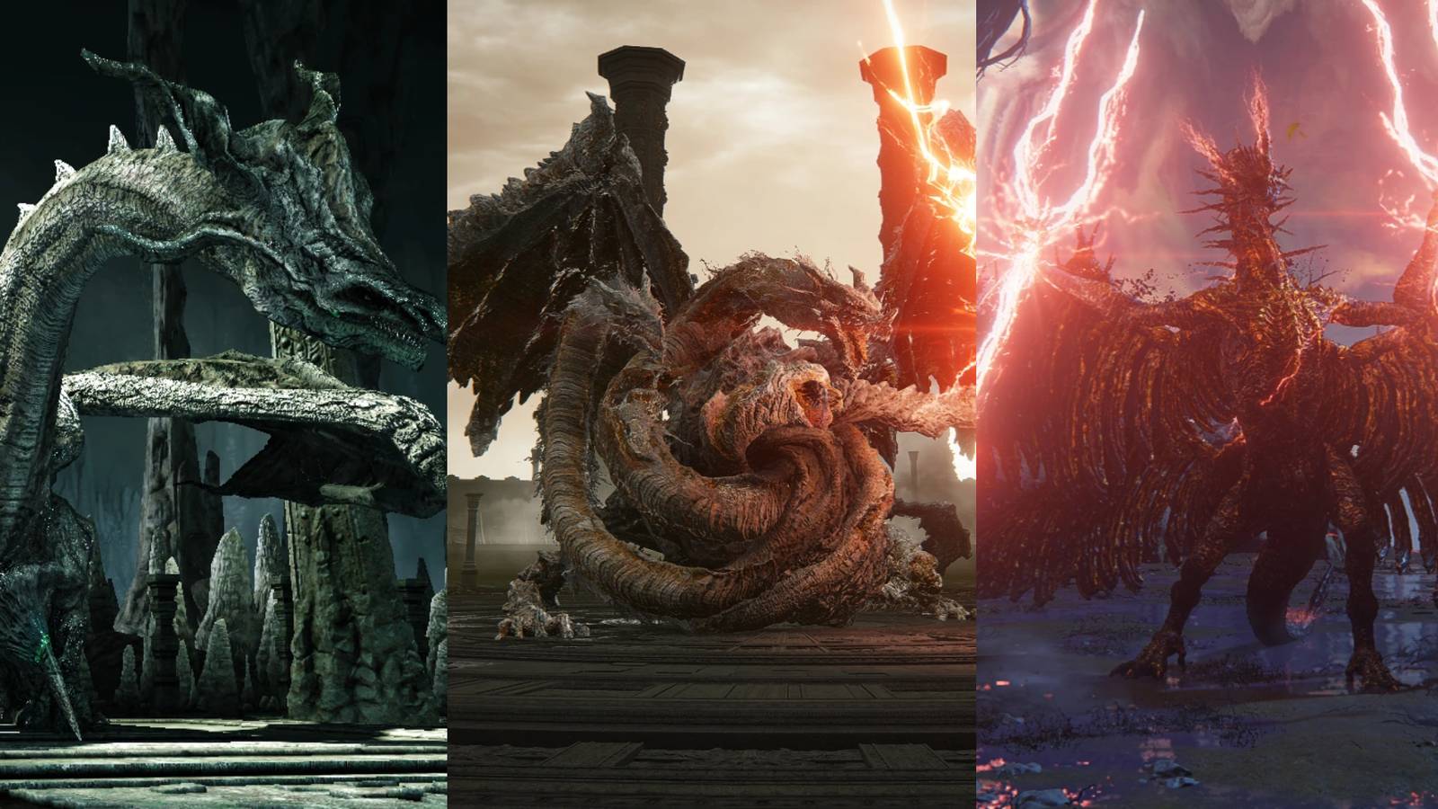Three dragons from FromSoft games