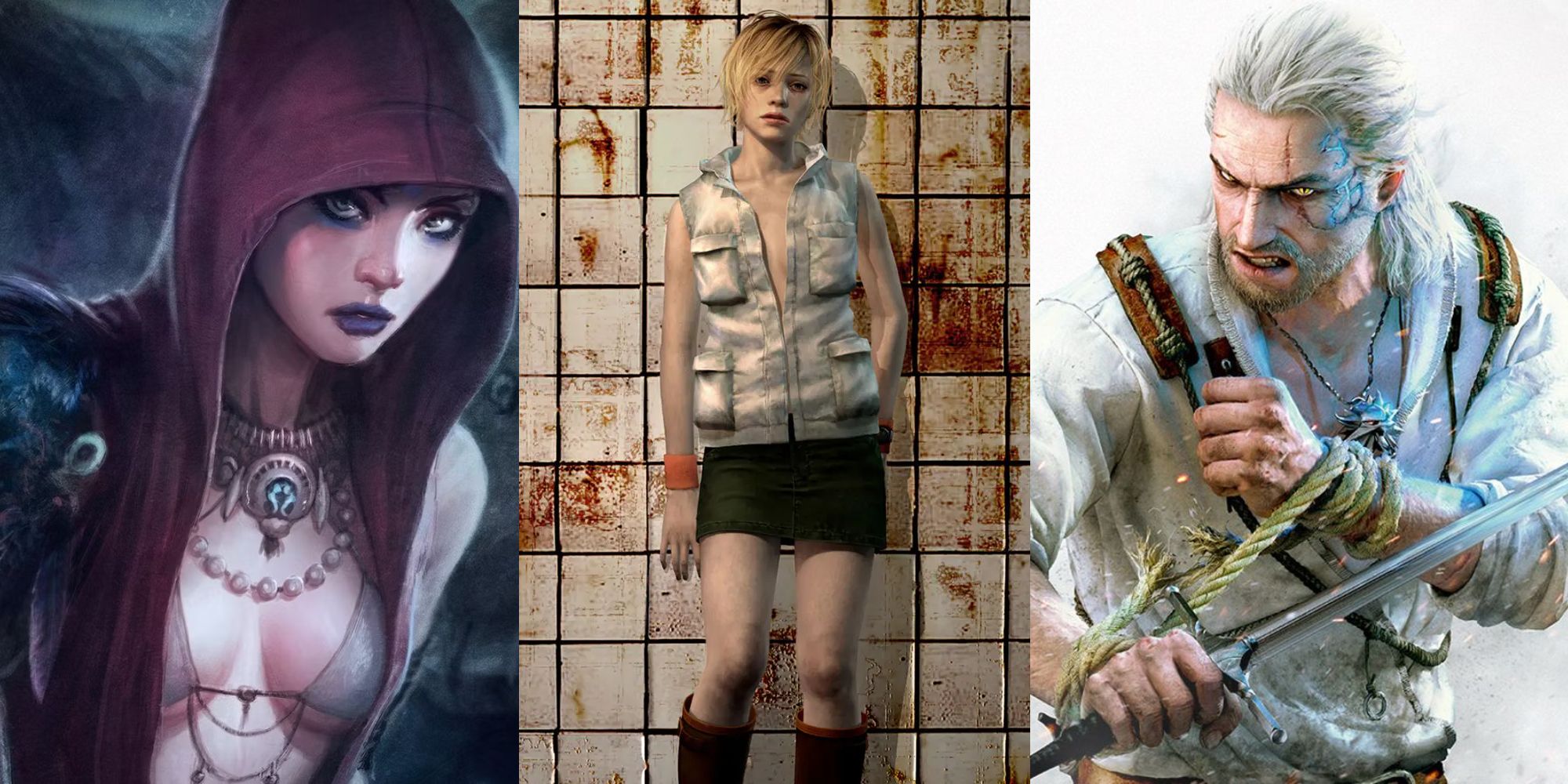 X Best Video Game Riddles, Ranked Split image Dragon Age Origins, Silent Hill 3, The Witcher 3