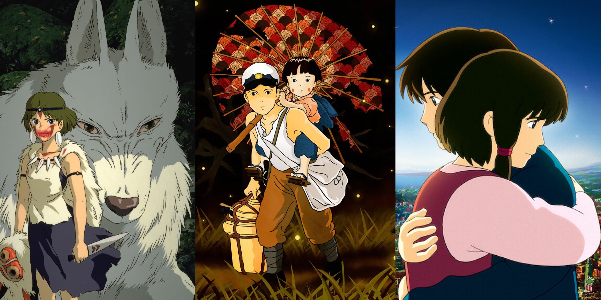 Split images featuring Princess Mononoke, Grave of the Fireflies and Tales from Earthsea