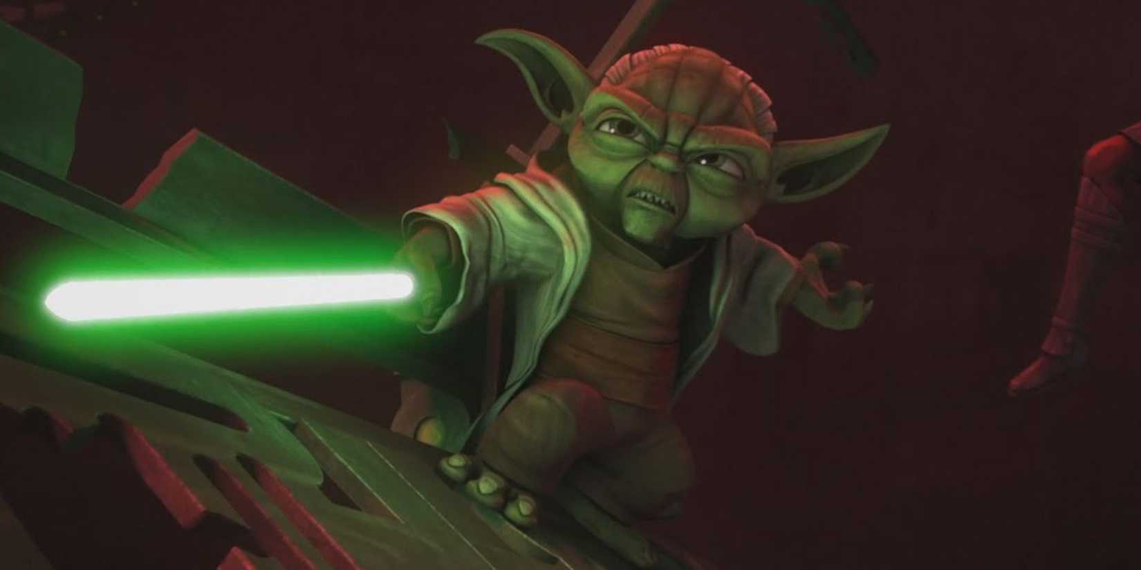 Yoda prepares to fight in Star Wars: The Clone Wars