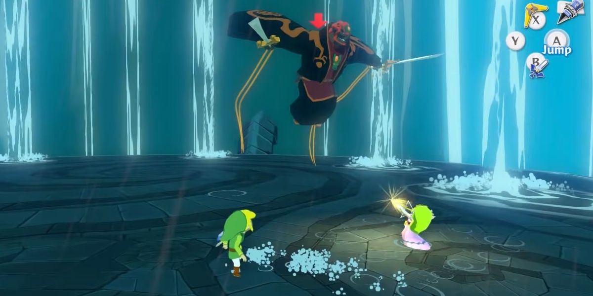 zelda and link battling ganondorf in the wind waker