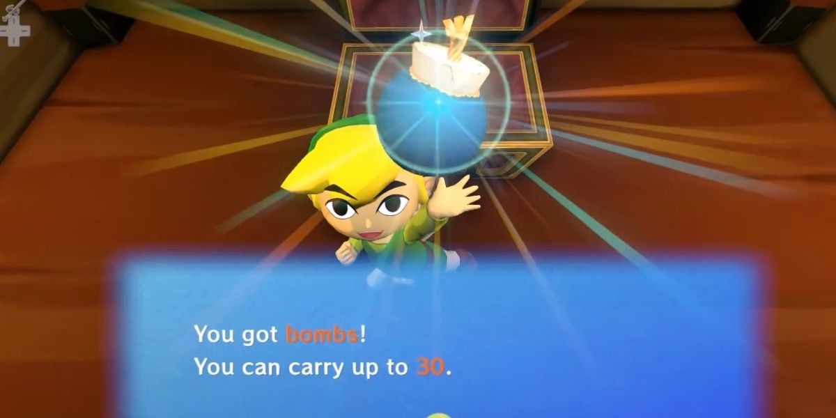 link getting a bomb in the wind waker