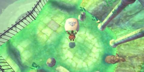 Link descending with the sailcloth in The Legend Of Zelda: Skyward Sword