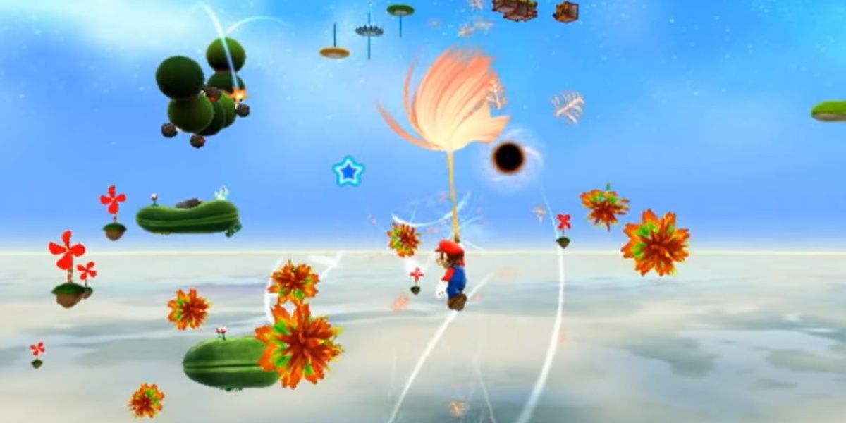 mario floats through the sky in galaxy