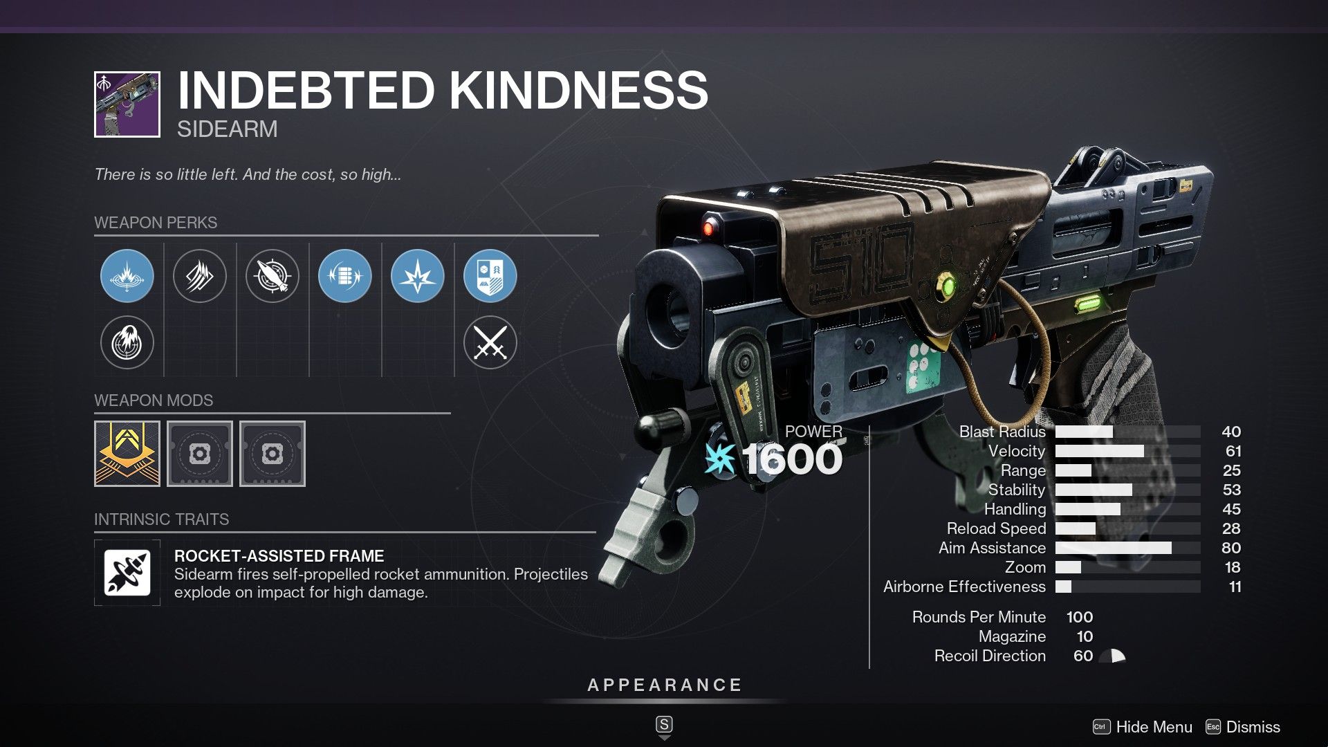 The curated Indebted Kindness roll in Destiny 2
