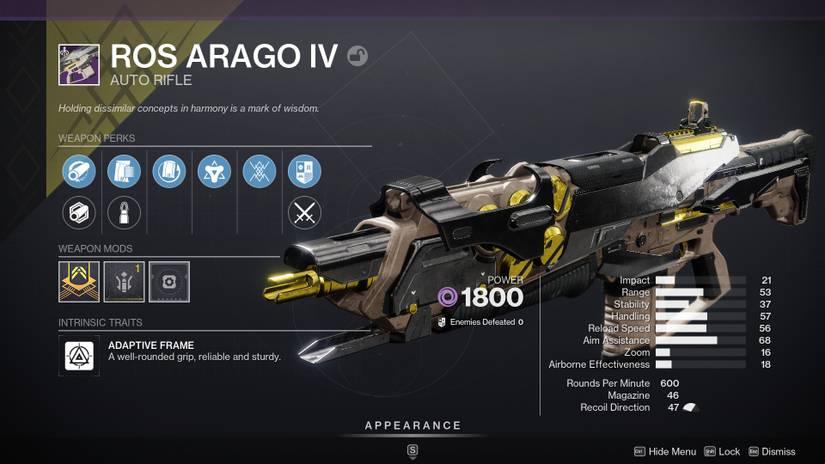A Ros Arago god roll in Destiny 2
