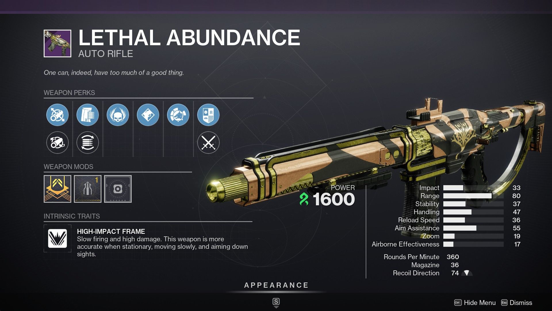Curated Lethal Abundance roll in Destiny 2