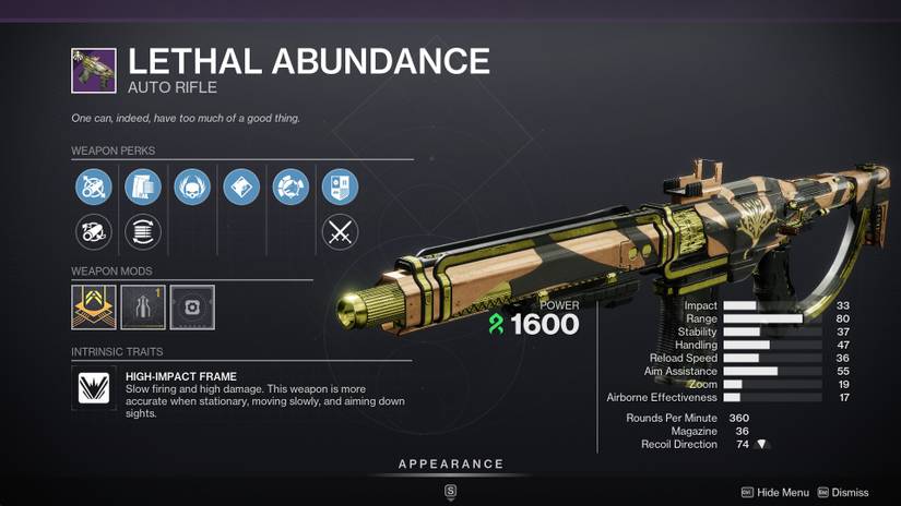 Curated Lethal Abundance roll in Destiny 2