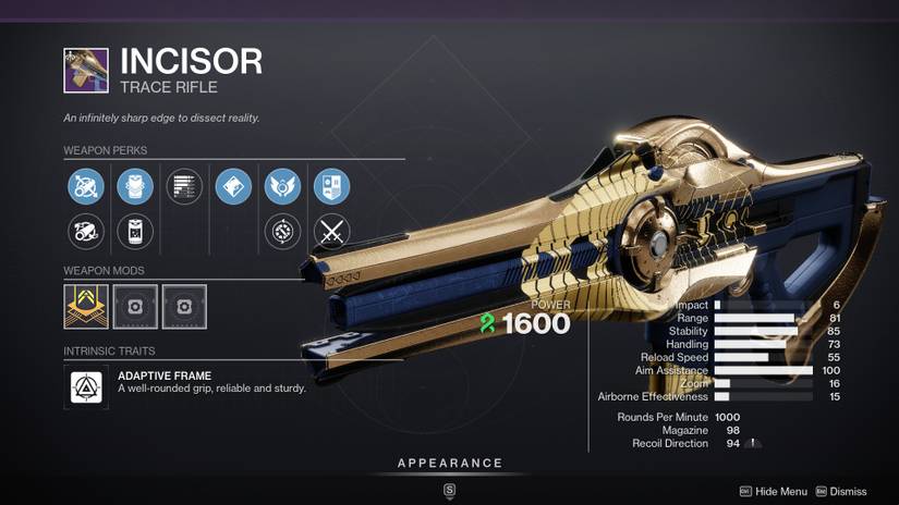 The curated incisor roll in Destiny 2