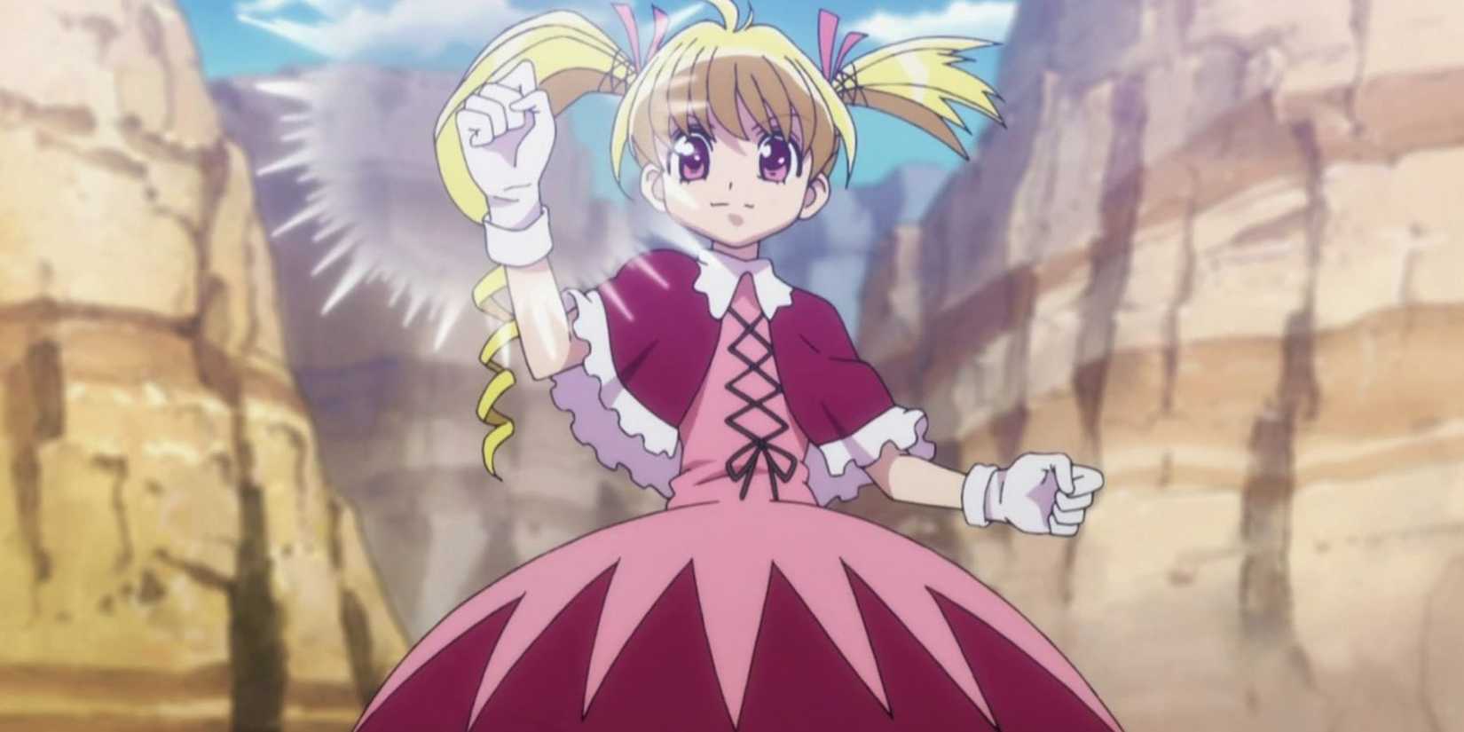Biscuit focuses Nen into her fist while training Gon and Killua in Hunter x Hunter