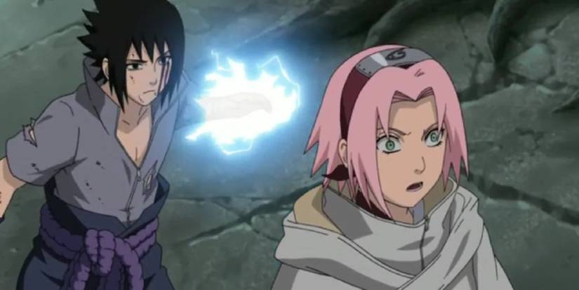 Sasuke preparing to kill Sakura with his Chidori during the Five Kage Summit in Naruto: Shippuden