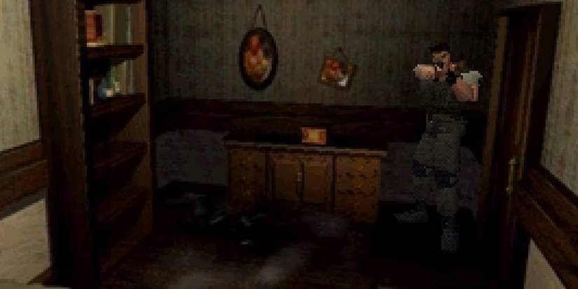 chris aims a gun in resident evil 1