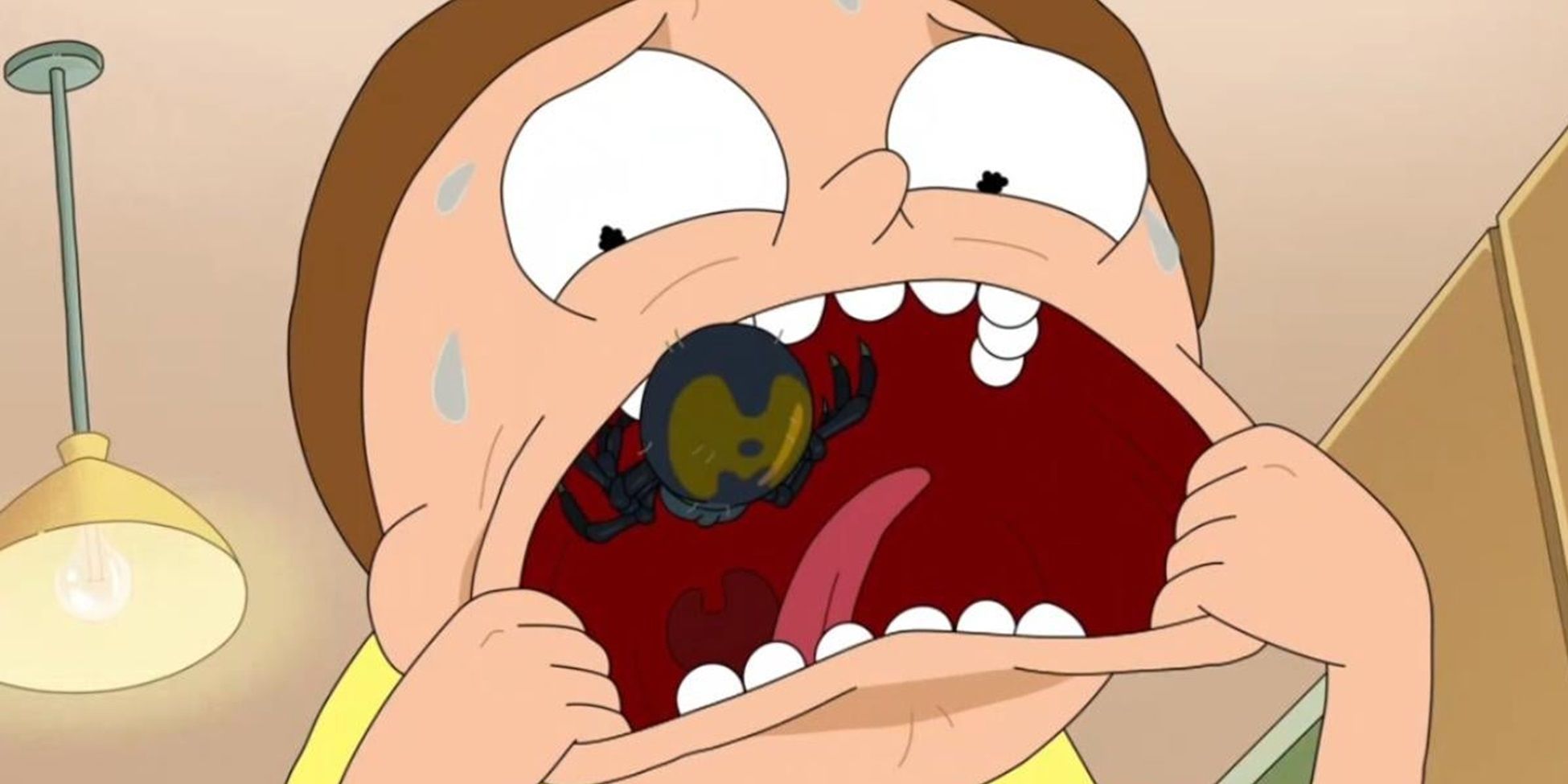 A spider crawls into Morty's mouth in Rick and Morty