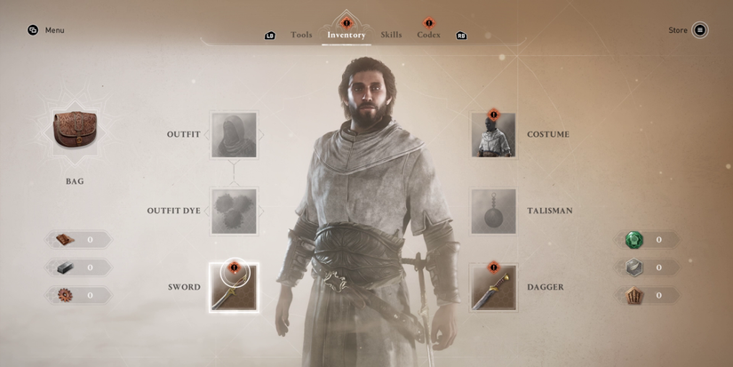 The gear screen in AC Mirage