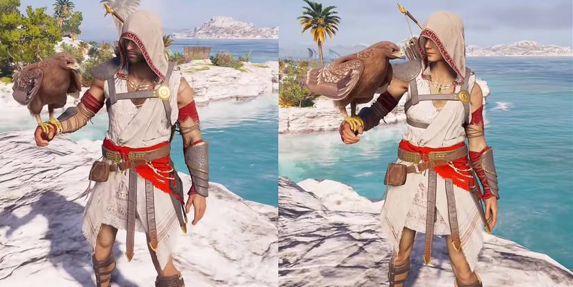 AC Odyssey Pilgrim Armor set display male and female