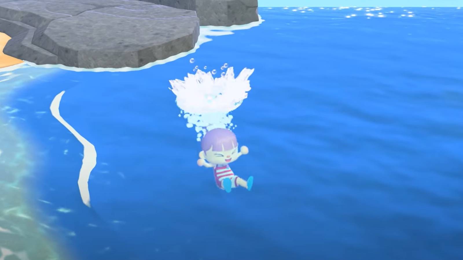 animal crossing diving into the water