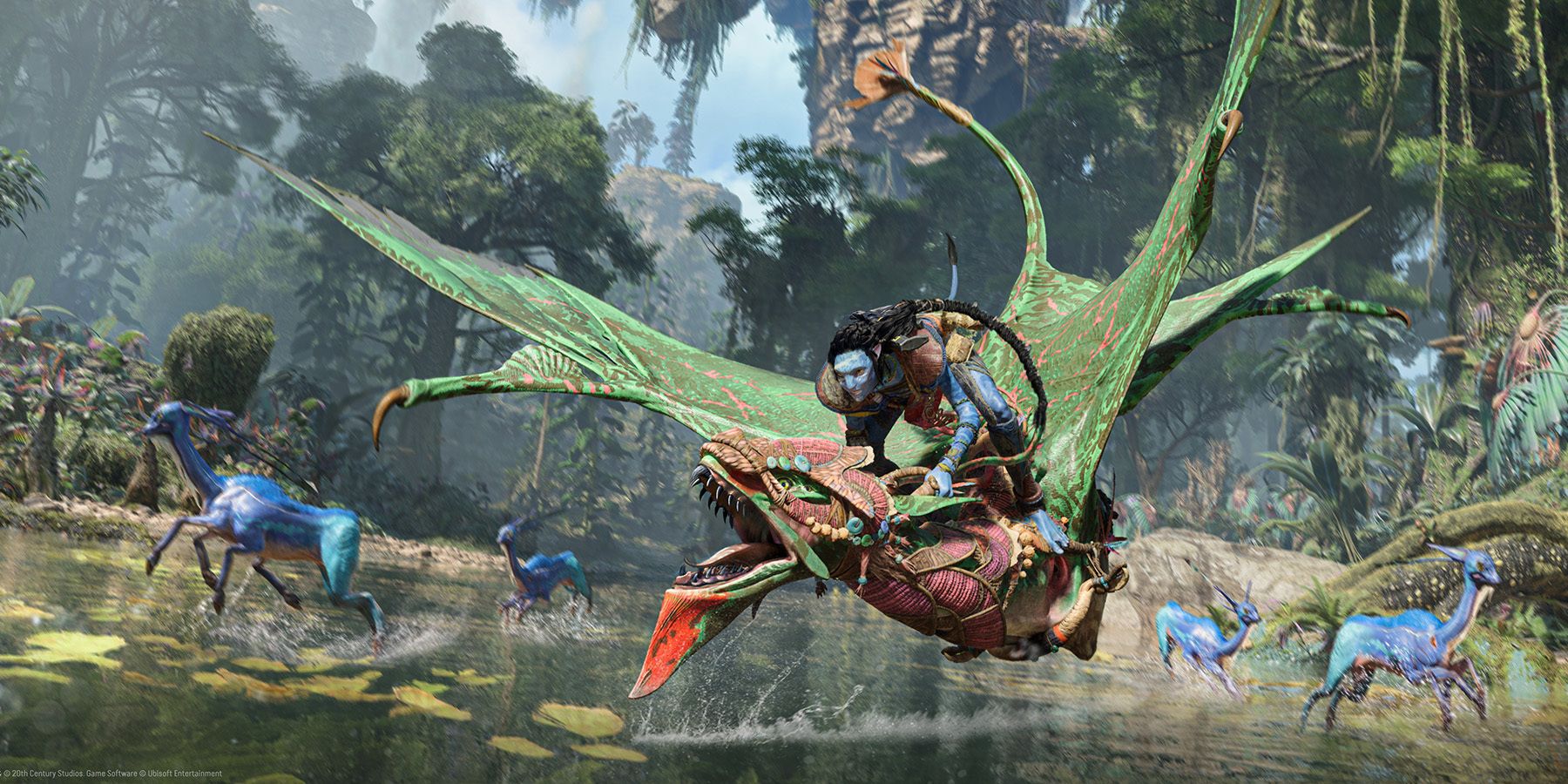 A na'vi flying a toruk in Avatar Frontiers of Pandora