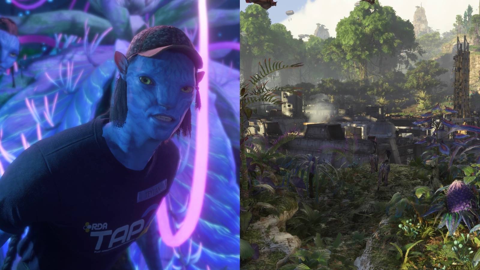 Nor on the left and an RDA facility on the right in Avatar Frontiers of Pandora