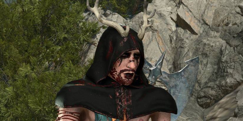 A Gnome Barbarian Modded To Have Antlers And A Black Cowl In Baldur's Gate 3