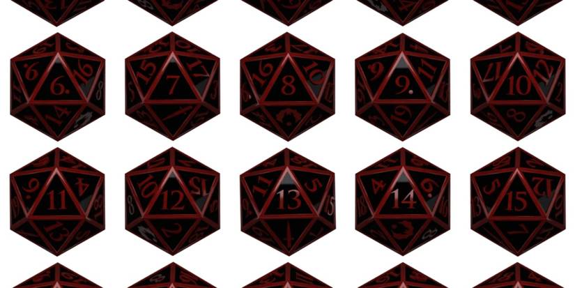 Baldur's Gate 3 dice with dark red and black coloring