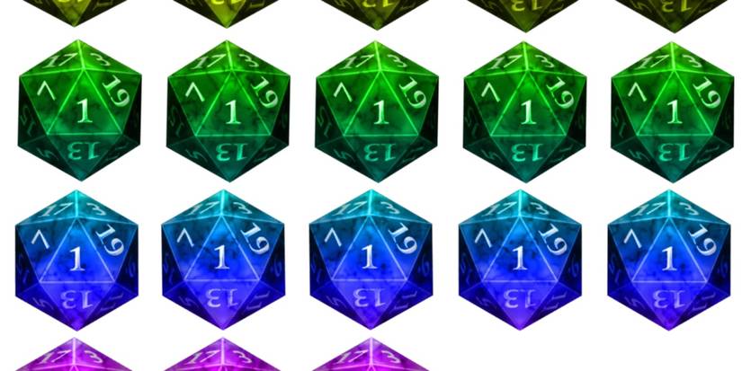 Baldur's Gate 3 dice with a rainbow aesthetic