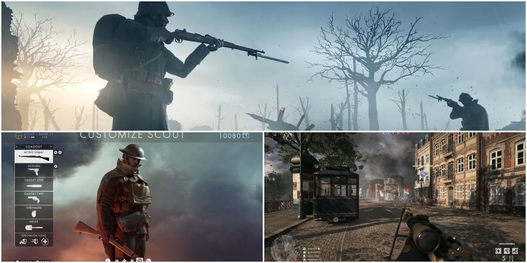 Split image showing scout weapons in Battlefield 1.