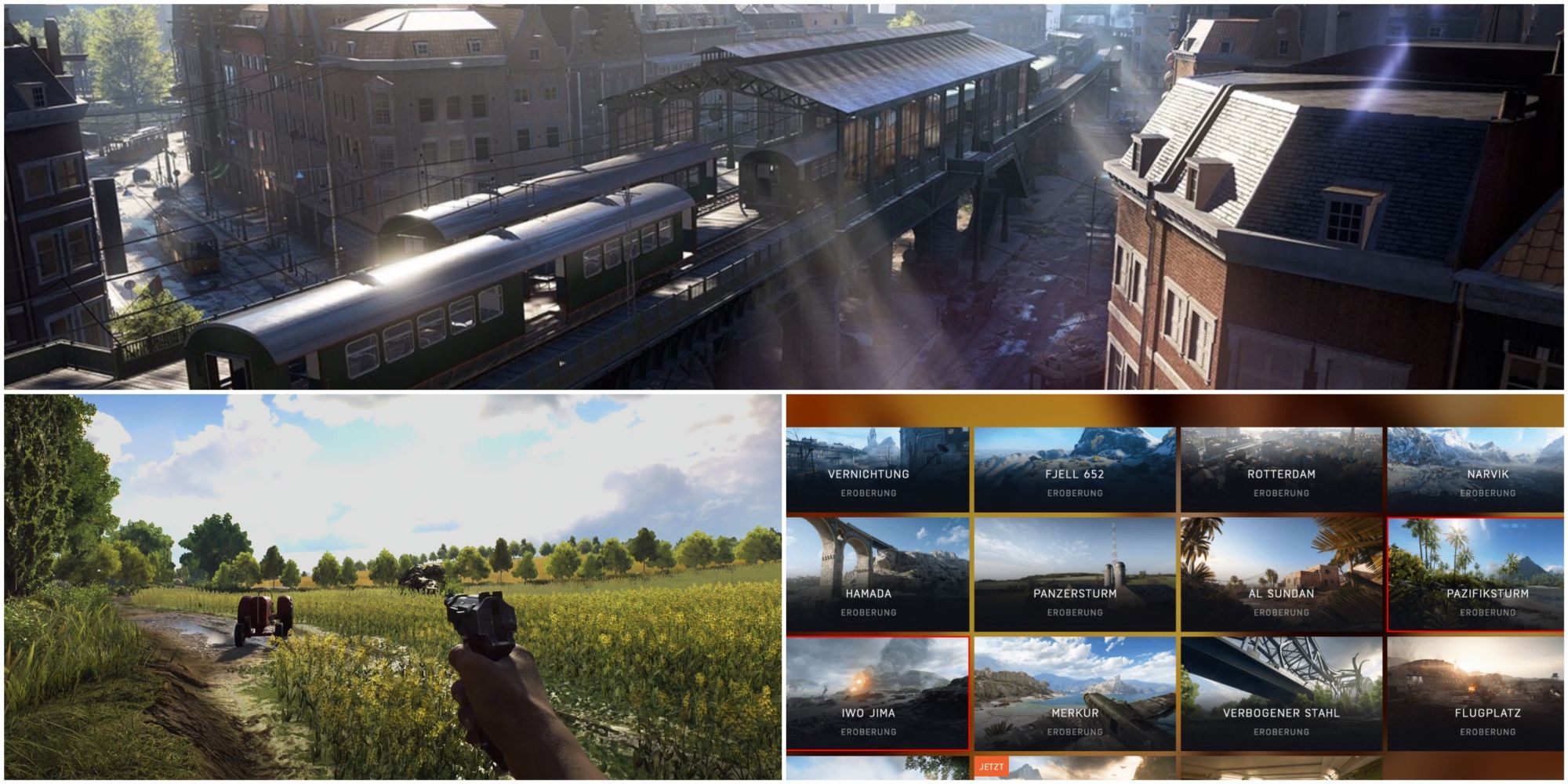 Split images showing different maps in Battlefield 5.