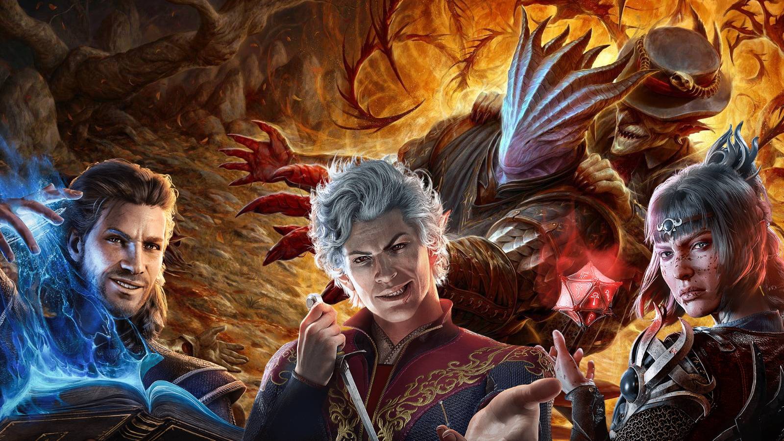 The Dark Urge from Baldur's Gate 3 with a number of companions