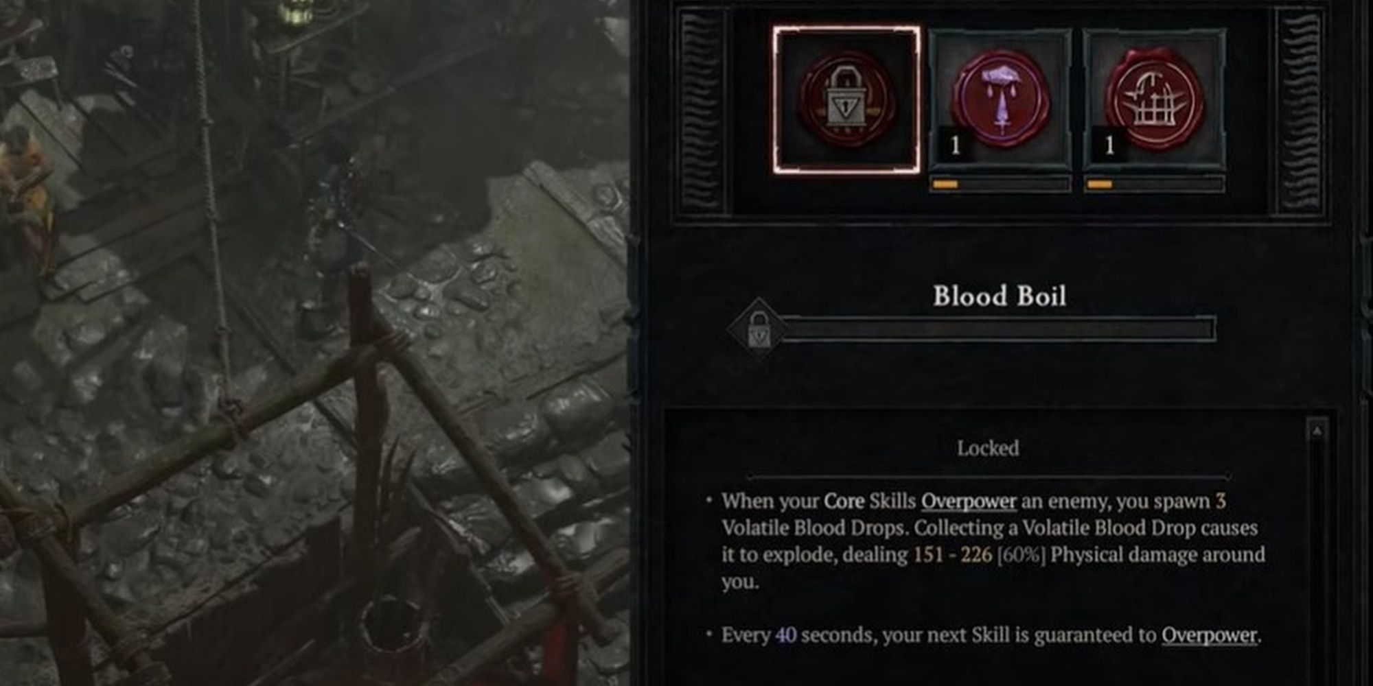 A screenshot of Diablo 4 viewing Blood Boil in the inventory