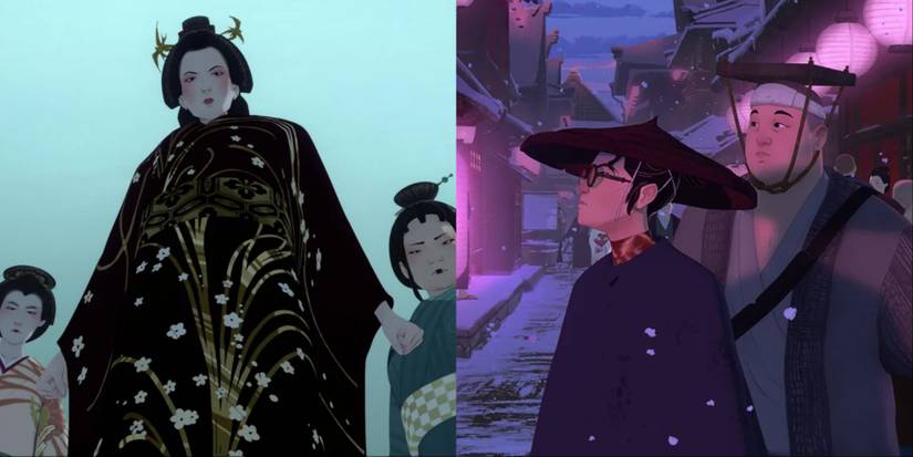 blue eye samurai split image madame kaji, ringo and mizu