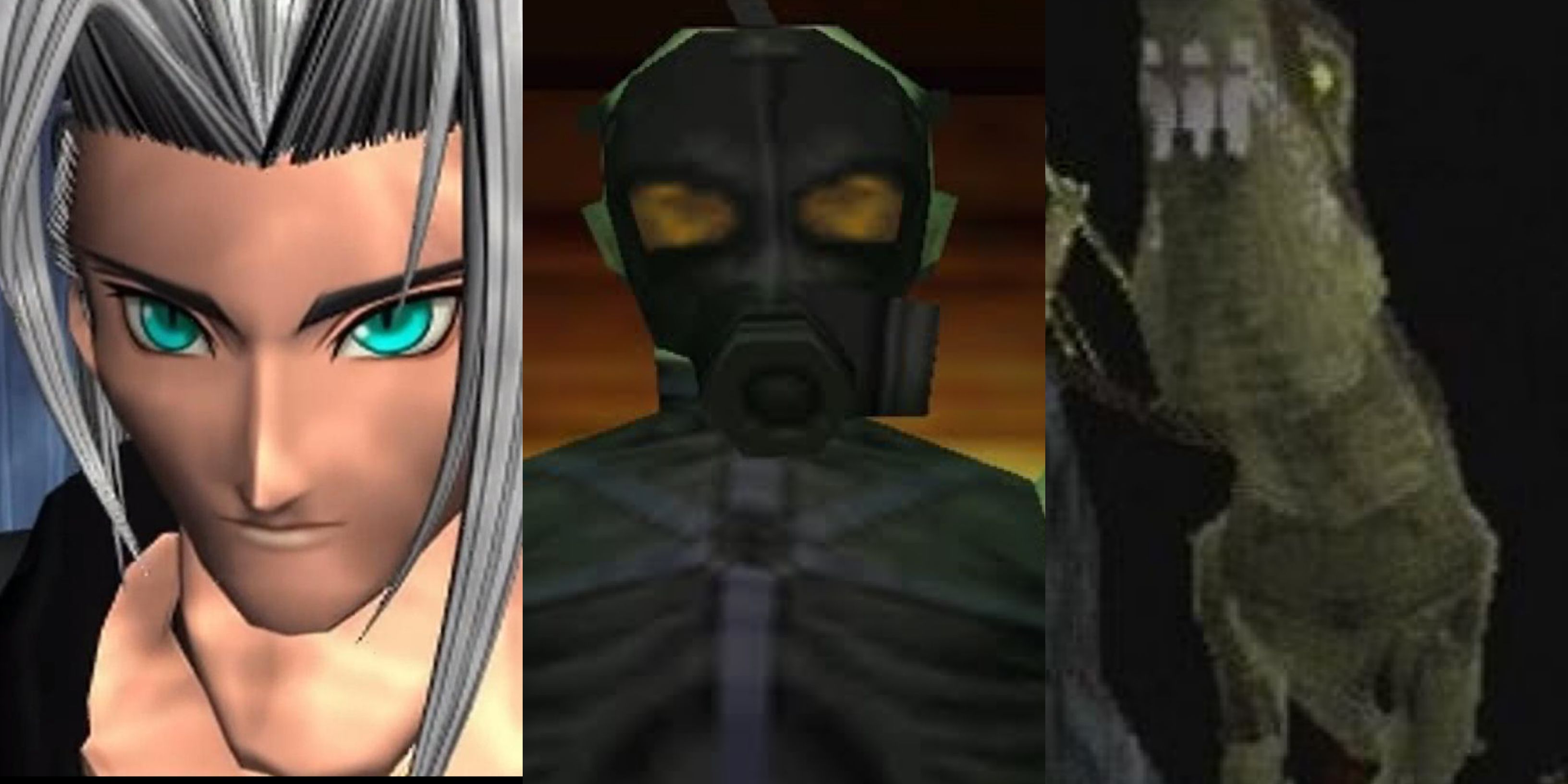 Great PS1 Boss Fights: Final Fantasy VII (left), Metal Gear Solid (middle), Tomb Raider (right)