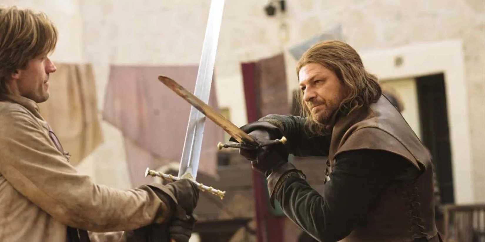 Ned Stark and Jaime Lannister clash blades in King's Landing
