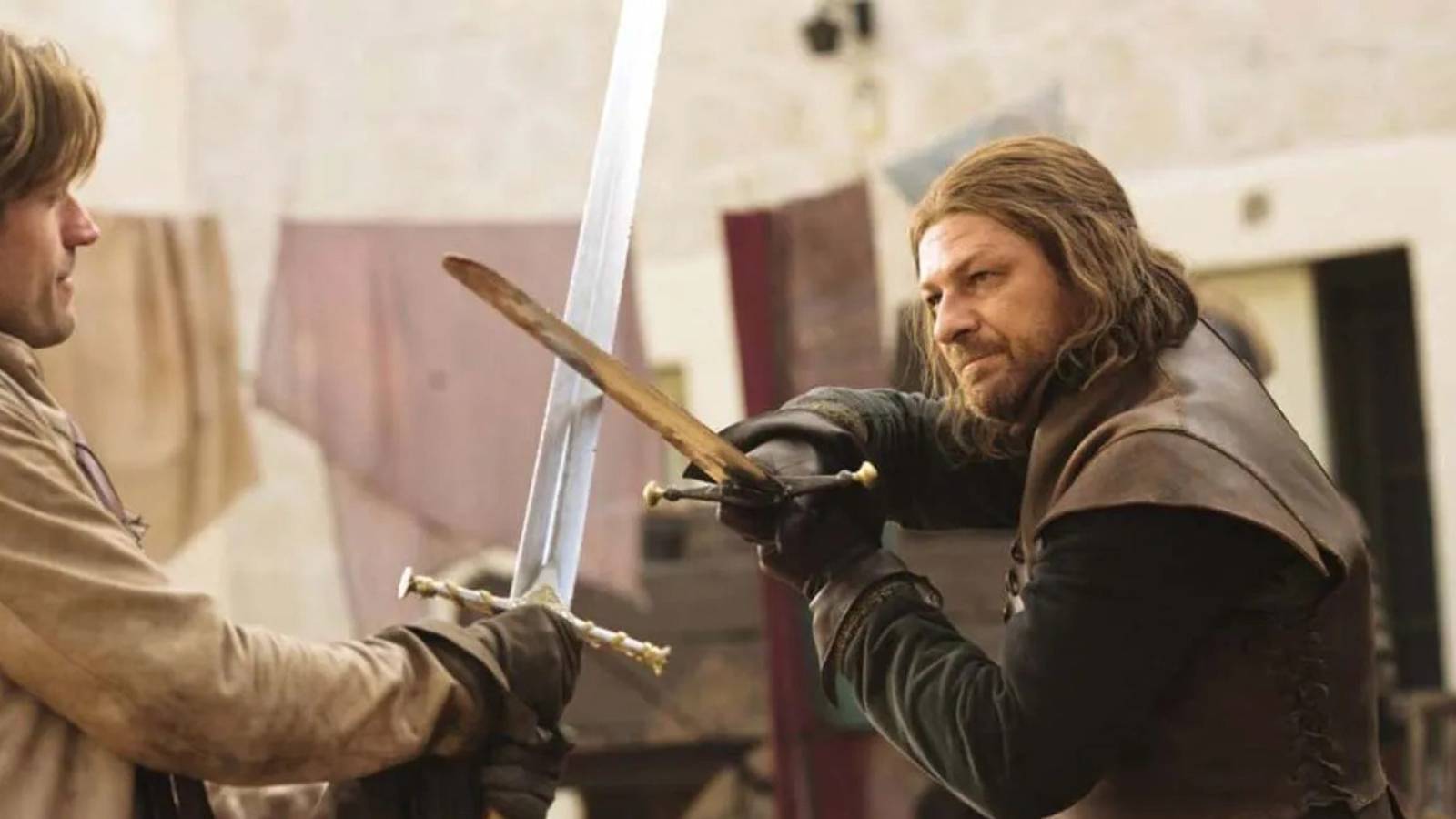 Ned Stark and Jaime Lannister clash blades in King's Landing