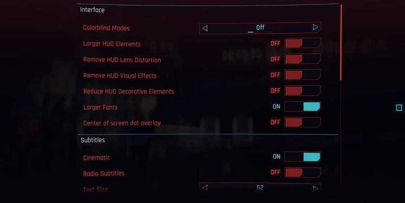 Cyberpunk 2.1 update ui accessibility tab official reveal screenshot CD Projekt Red