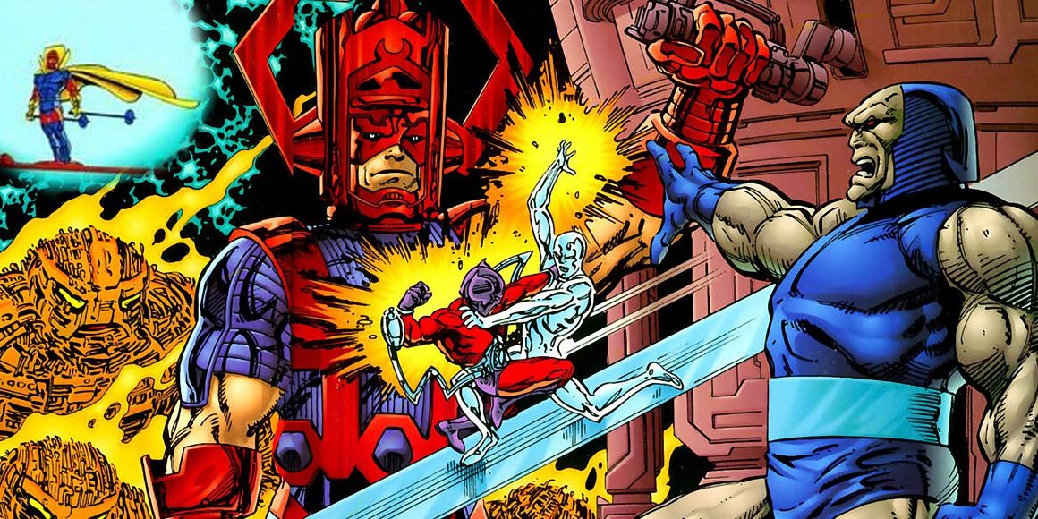 Uma imagem de uma batalha entre Galactus e Darkseid