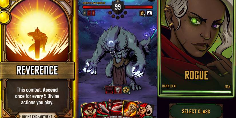 Dawncaster select rewards fight against fantasy creatures select classes rpg tcg roguelike