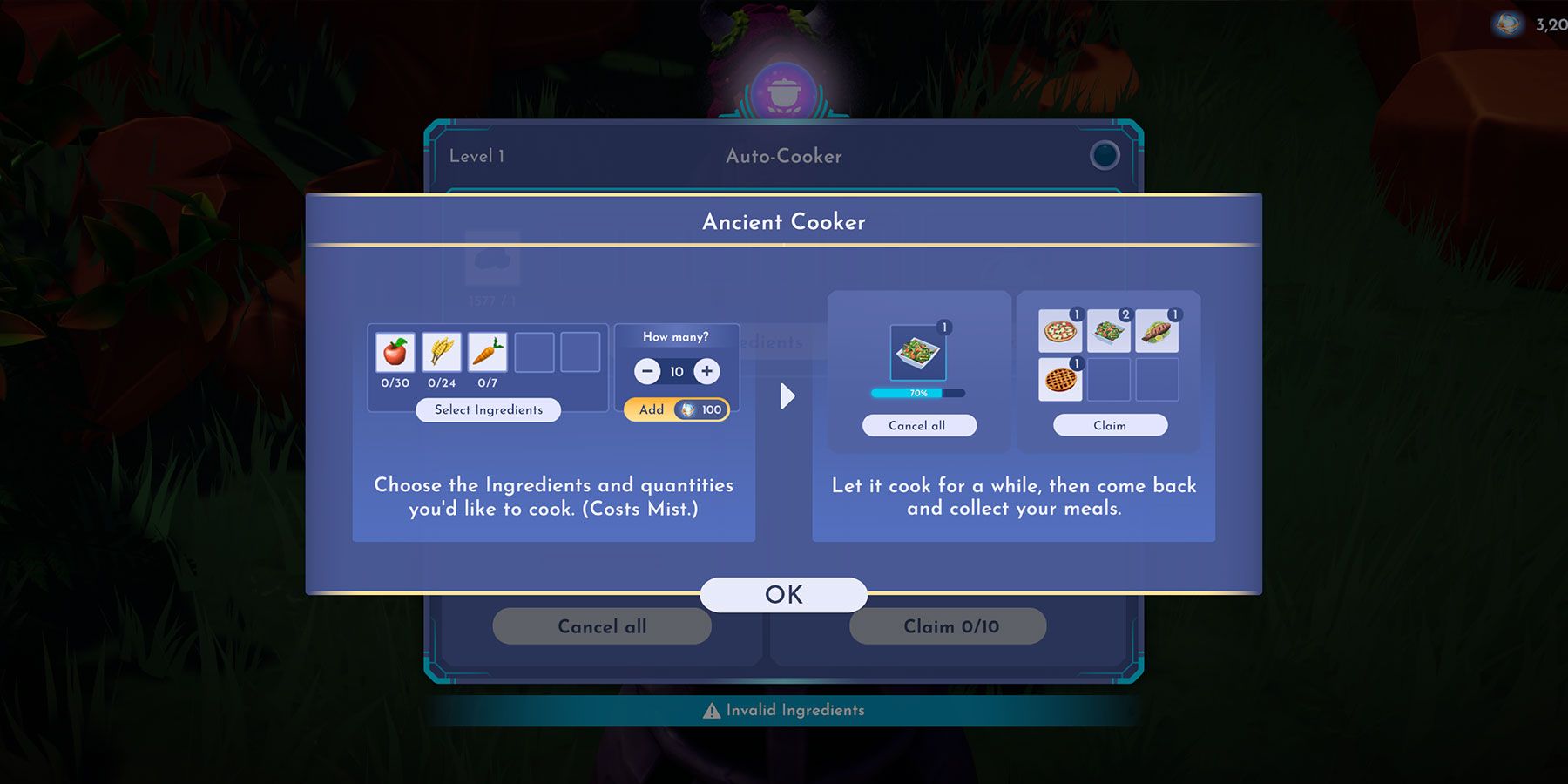 Ancient Cooker instructions in Disney Dreamlight Valley