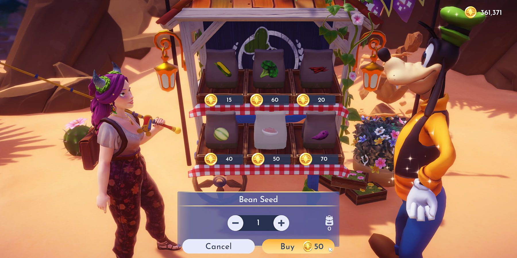 Buying Bean Seeds at Goofy's Stall in Disney Dreamlight Valley