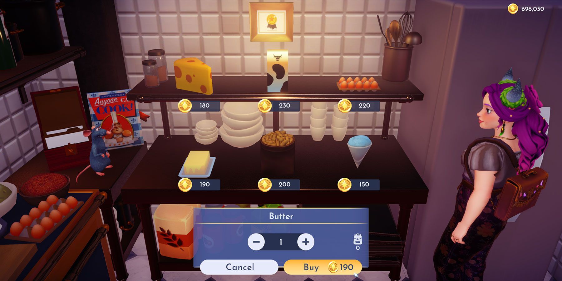 Buying butter at Remy's in Disney Dreamlight Valley