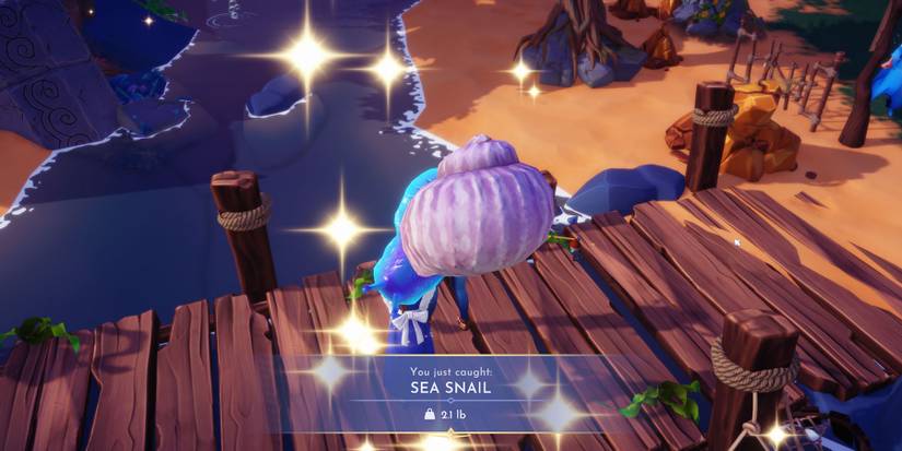 Catching a Sea Snail in Disney Dreamlight Valley.