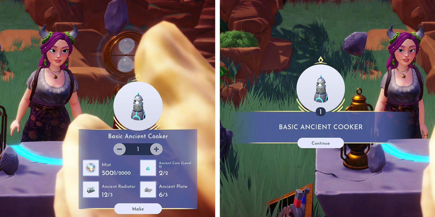 Crafting an Ancient Cooker at Timebending Table in Disney Dreamlight Valley.