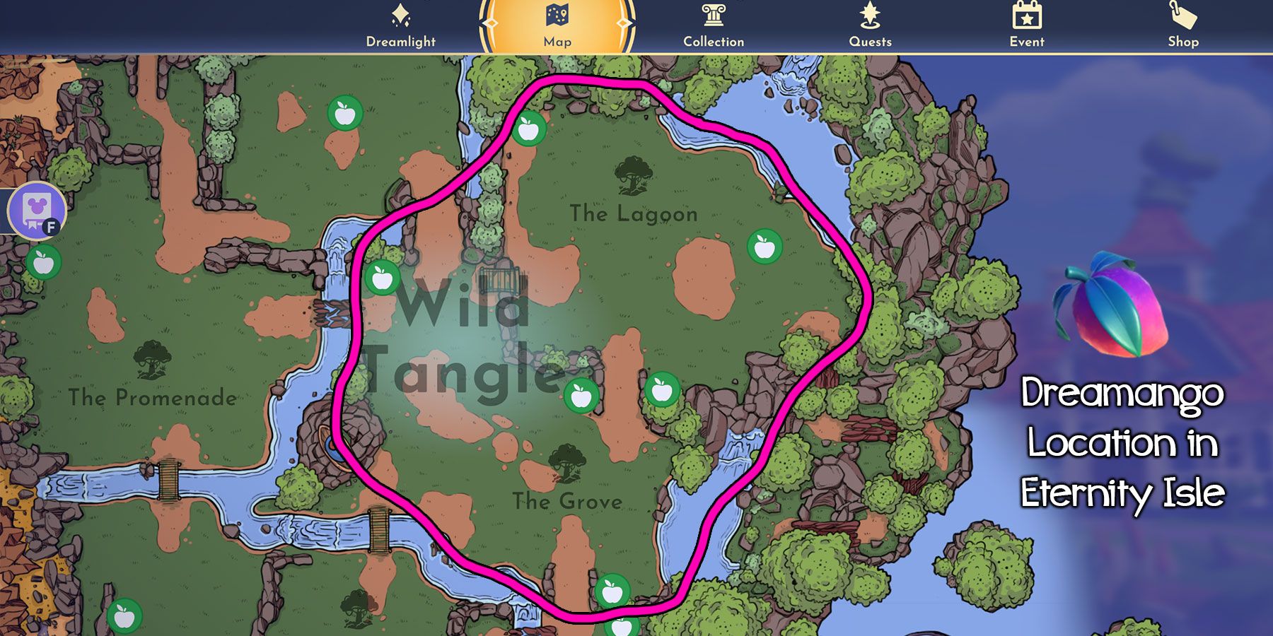 Dreamango location map in Disney Dreamlight Valley