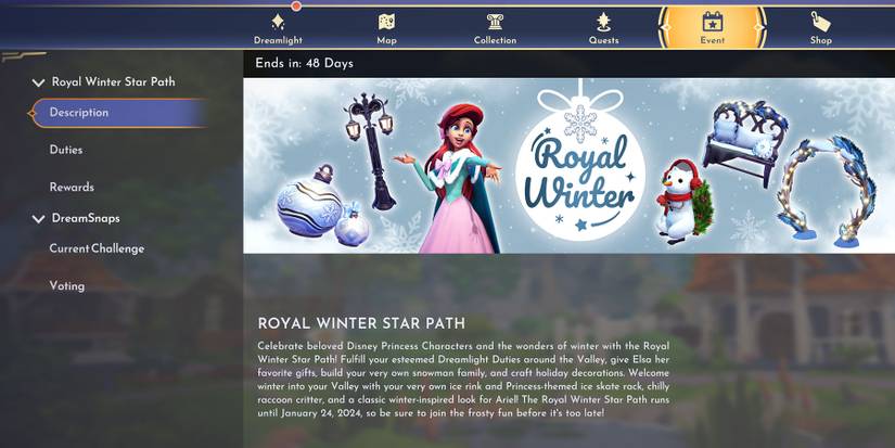 Royal Winter Star Path description in Disney Dreamlight Valley.