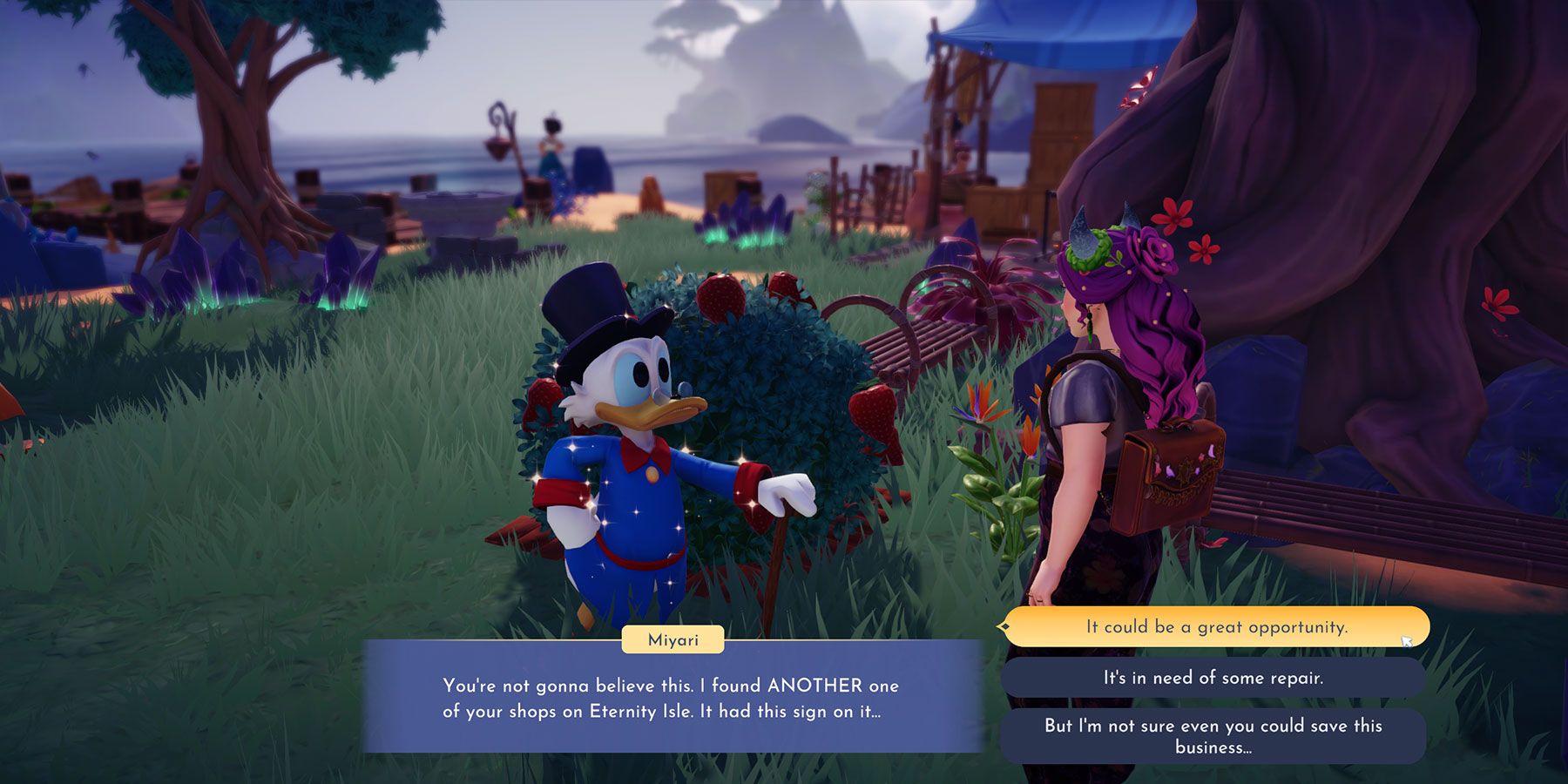 Talking to Scrooge on Eternity Isle in Disney Dreamlight Valley
