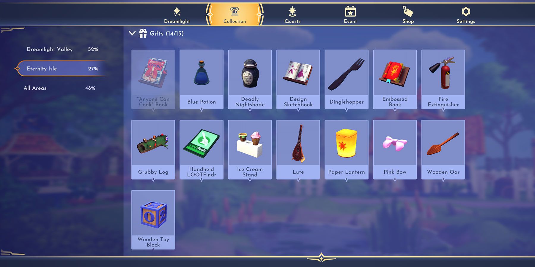 Timebending Gifts in the Collection menu in Disney Dreamlight Valley