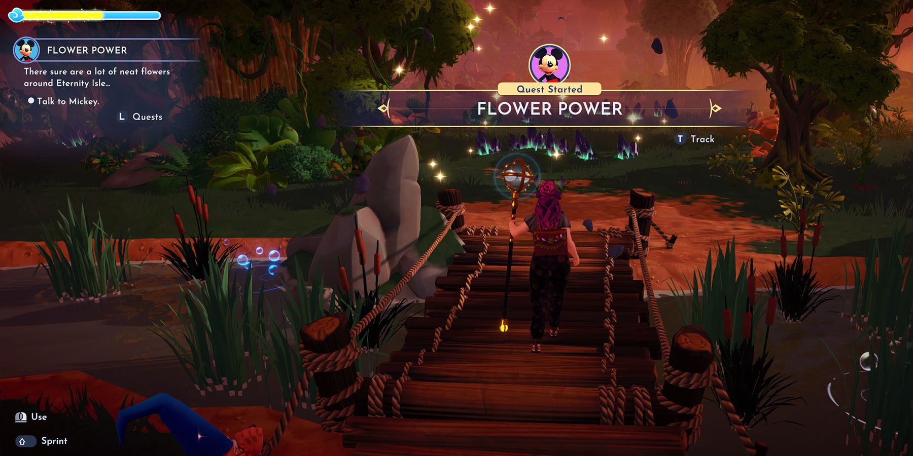 Iniciando a missão Flower Power no Disney Dreamlight Valley