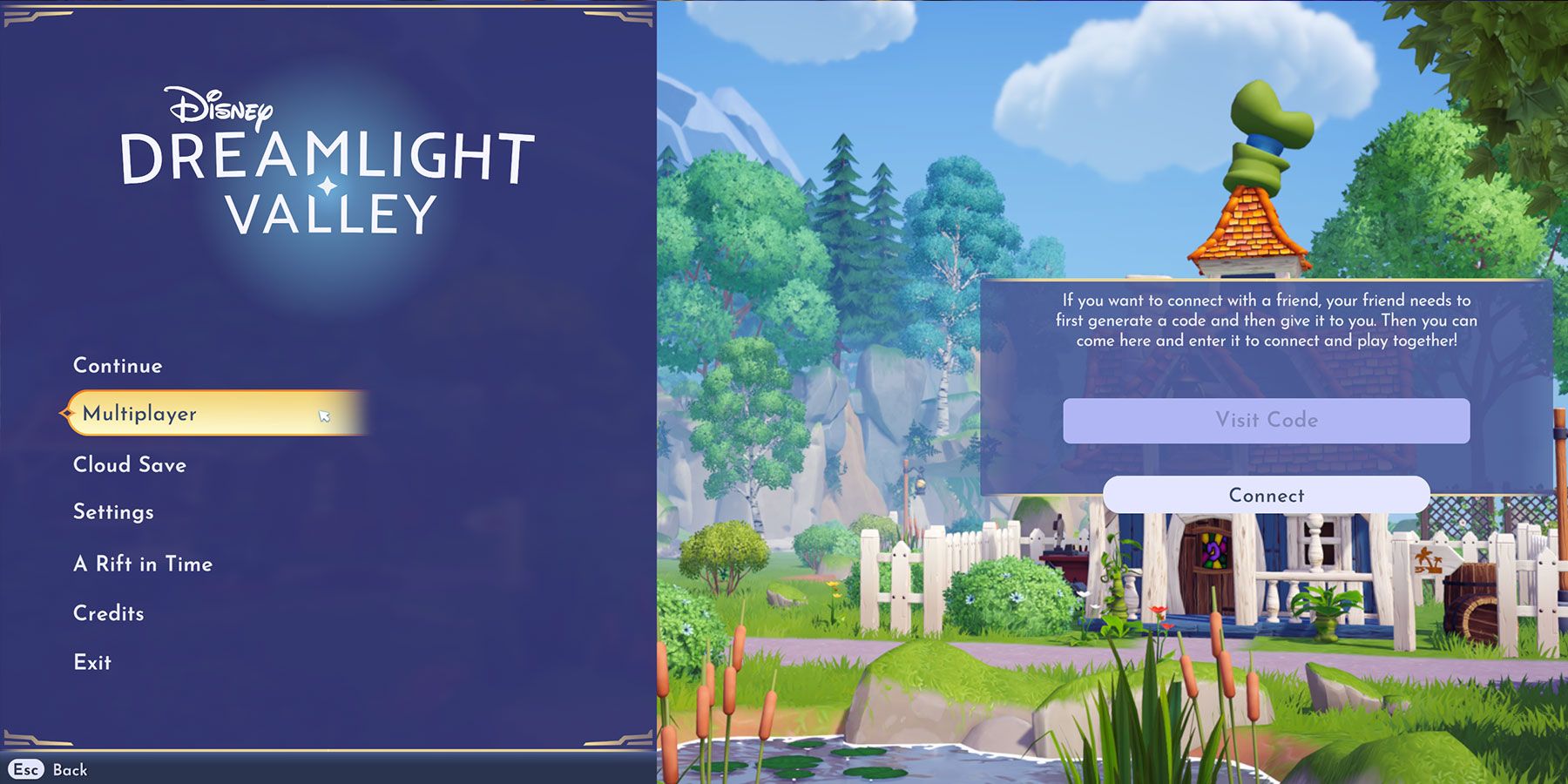 Entering multiplayer code in Disney Dreamlight Valley