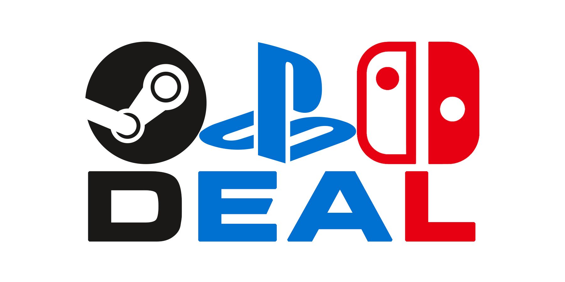 DEAL tagline below Steam Sony PlayStation Nintendo Switch logo submarks on white background