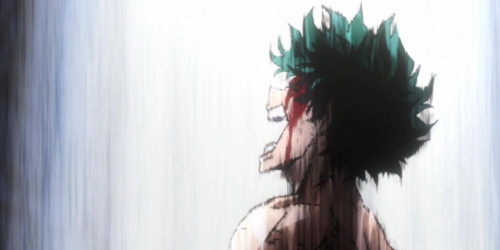 Deku screaming after his victory against Muscular, saving Kota in the process.
